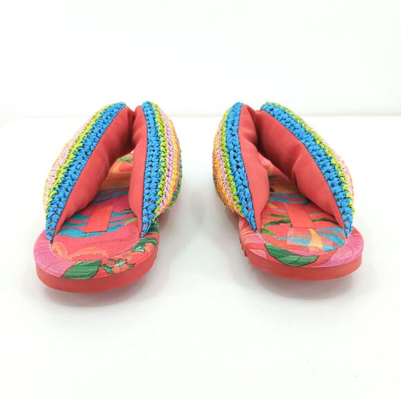 FARM RIO Women 6 Toucans Crochet Puffly Flip Flop Sandals Orange Pink Rainbow - Picture 7 of 8